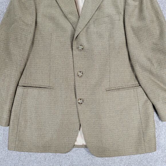 Oscar De La Renta Silk Wool Sport Coat Mens 42R Tan Gold Weave Three Button - Picture 8 of 13